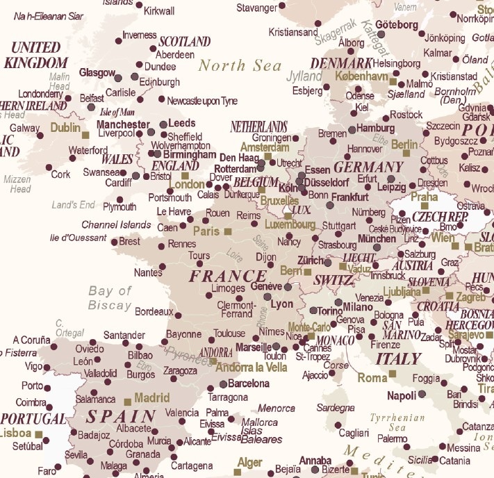detaillierte landkarte mit pins